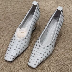 Salvatore Ferragamo White Flats with Silver Studs